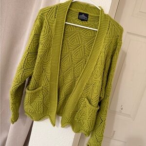 Angie Open-Front Cable Cardigan Sweater - Lime